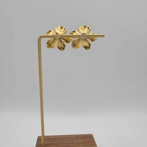 NWOT  J Crew Gold Flower Stud Earrings with Crystal Center - Picture 5 of 7